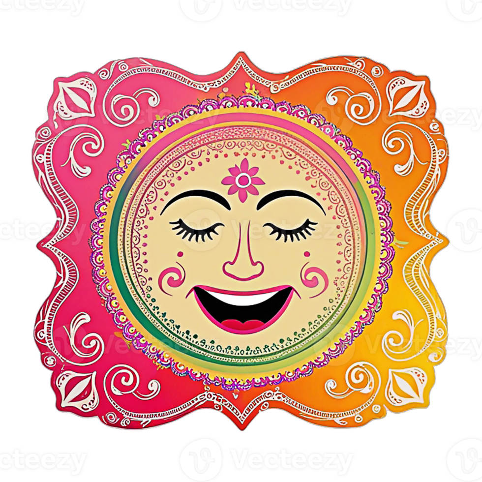 the sun is smiling in a colorful frame transparent background png