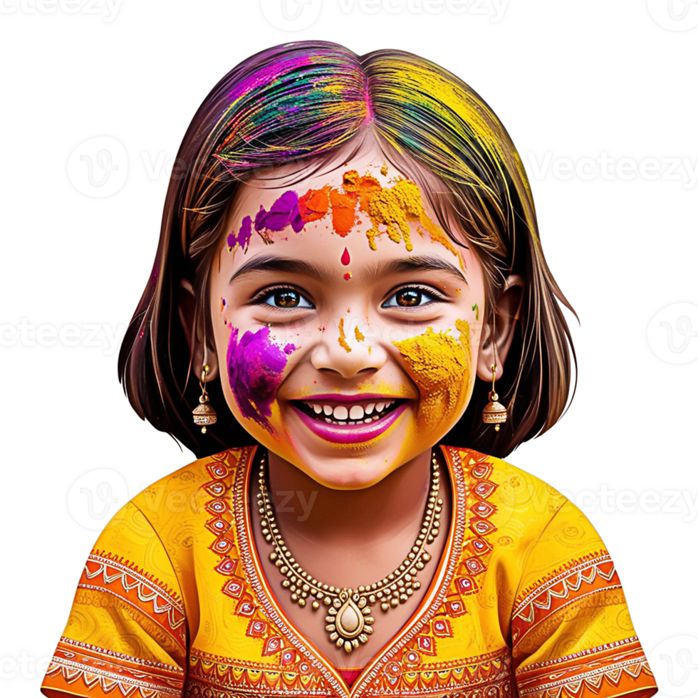 happy holi girl transparent background, girl with colored face, girl with colored face transparent background png