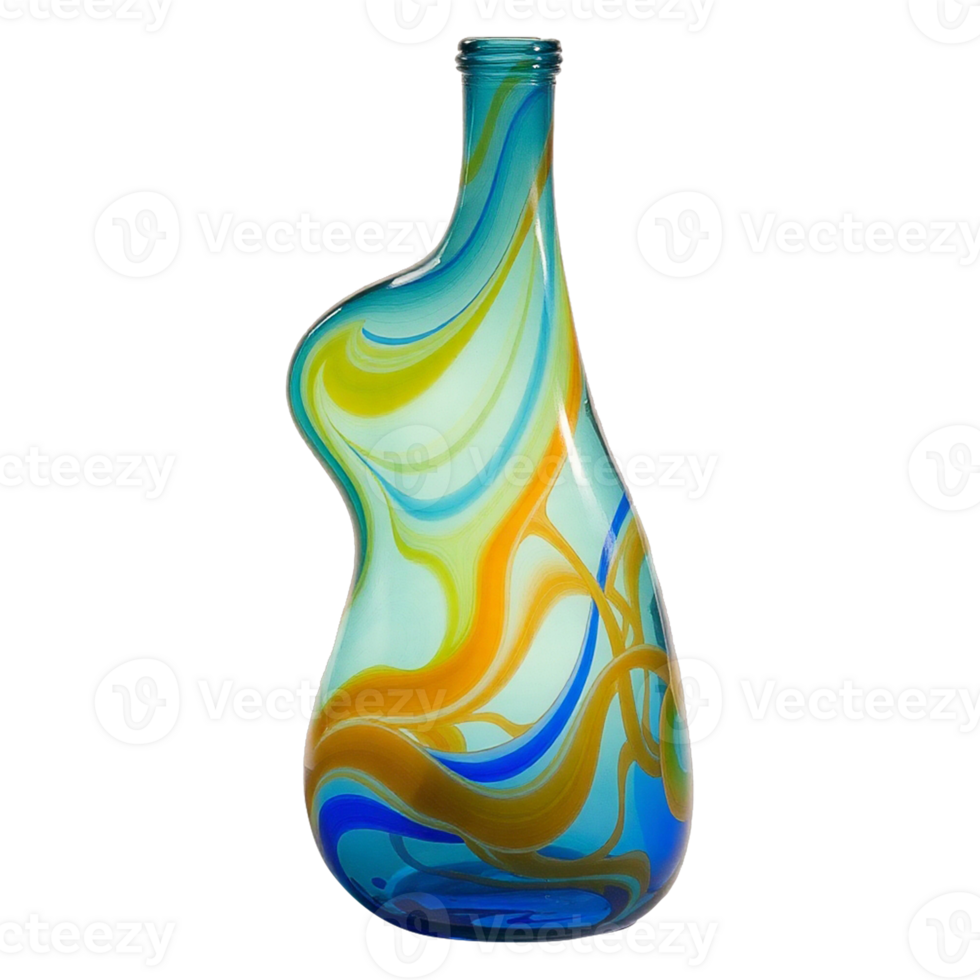 a blue and yellow glass bottle with swirls transparent background png