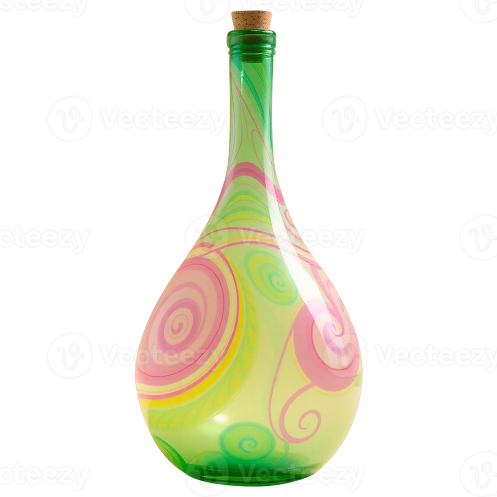 a green bottle with a pink swirl design transparent background png