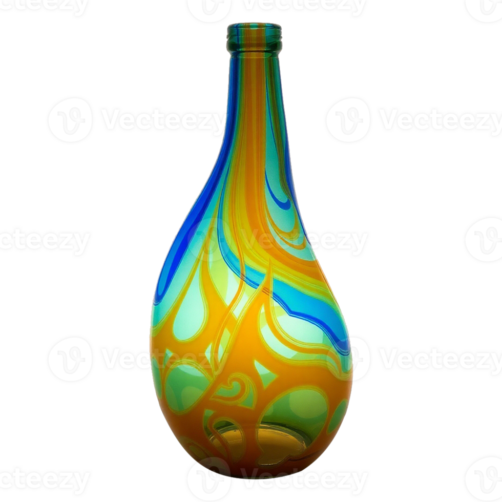 a glass bottle with a colorful swirl desig transparent backgroundn png