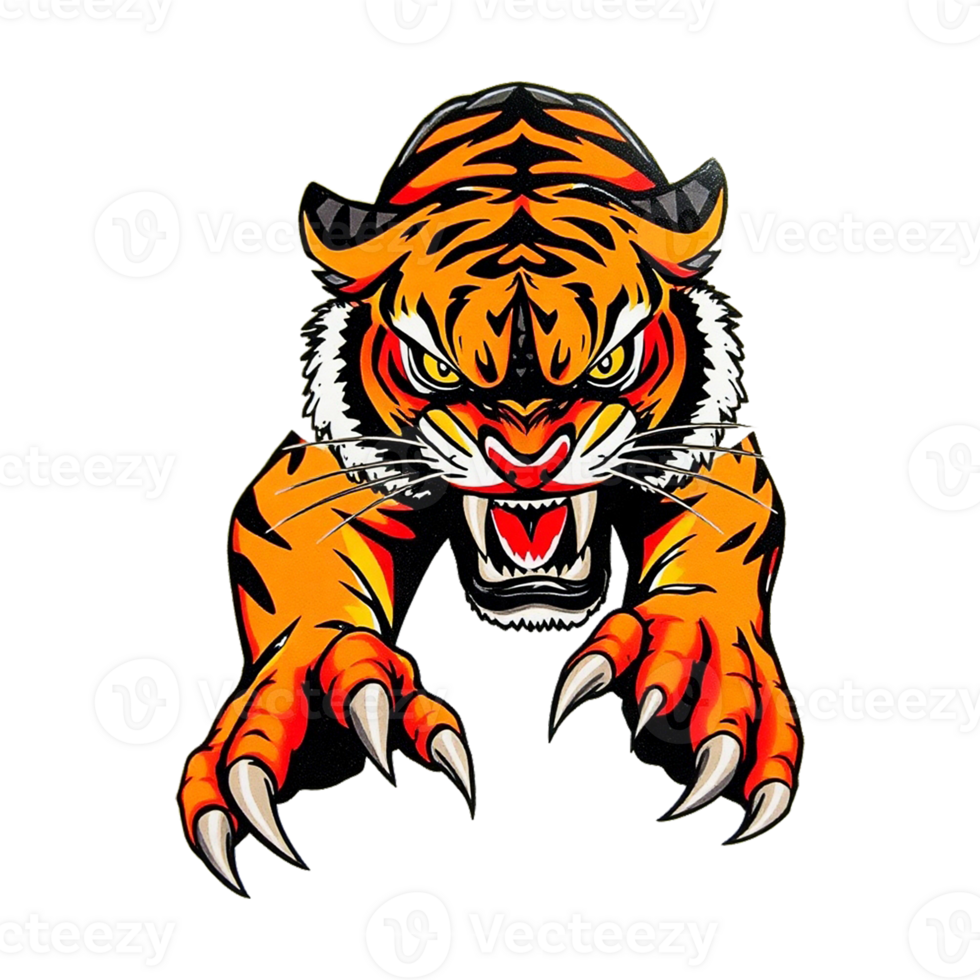 a tiger with claws and teeth on a transparent background png