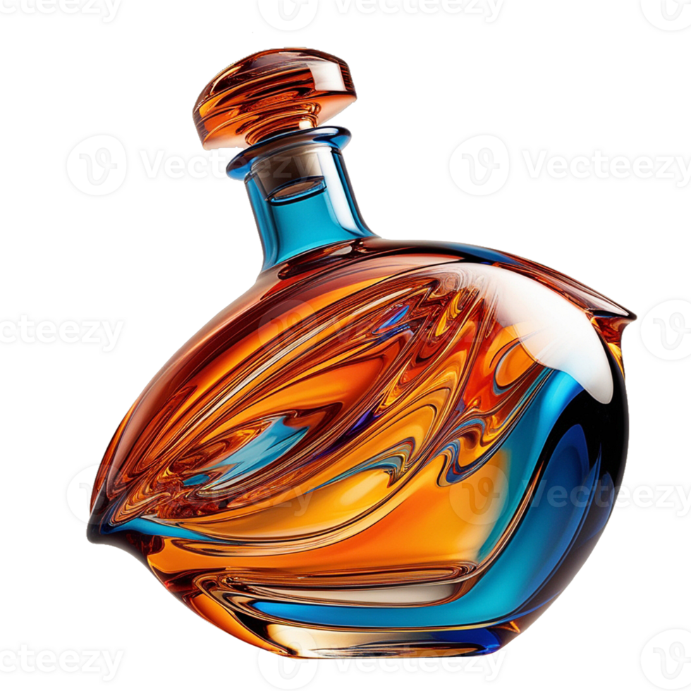 a bottle of perfume with a blue and orange swirl transparent background png