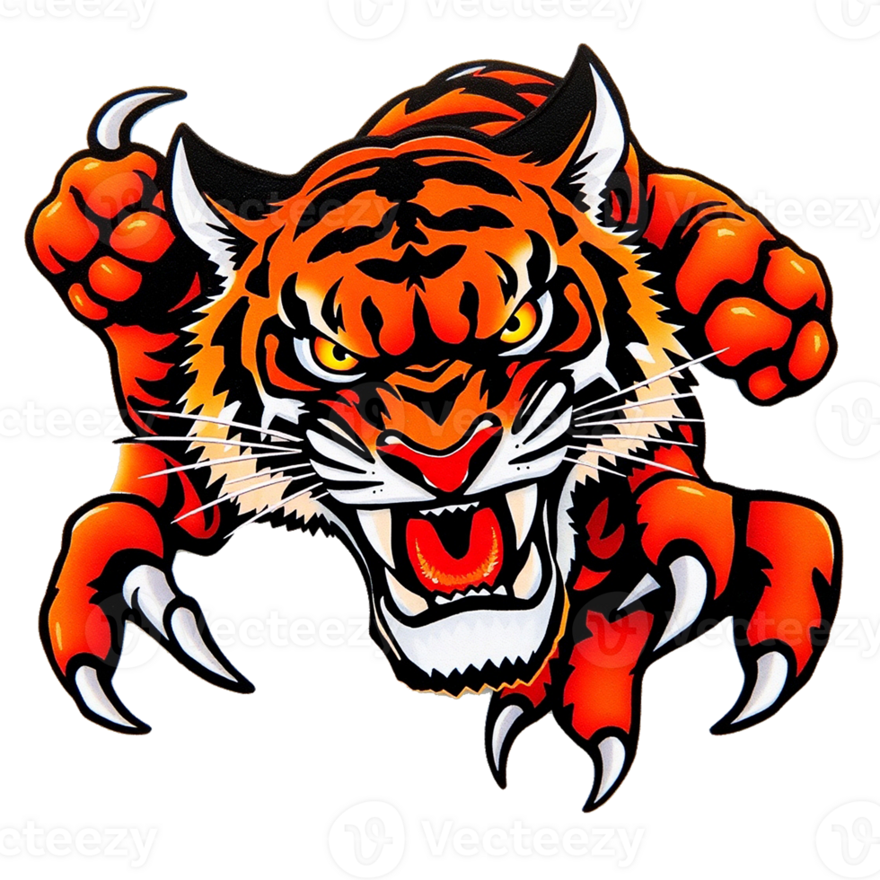 a cartoon tiger with claws and teeth transparent background png