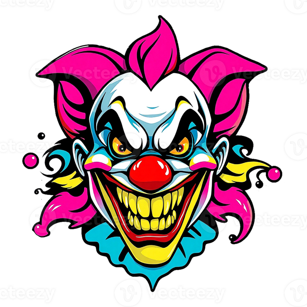 a cartoon clown with a red nose and pink hair png