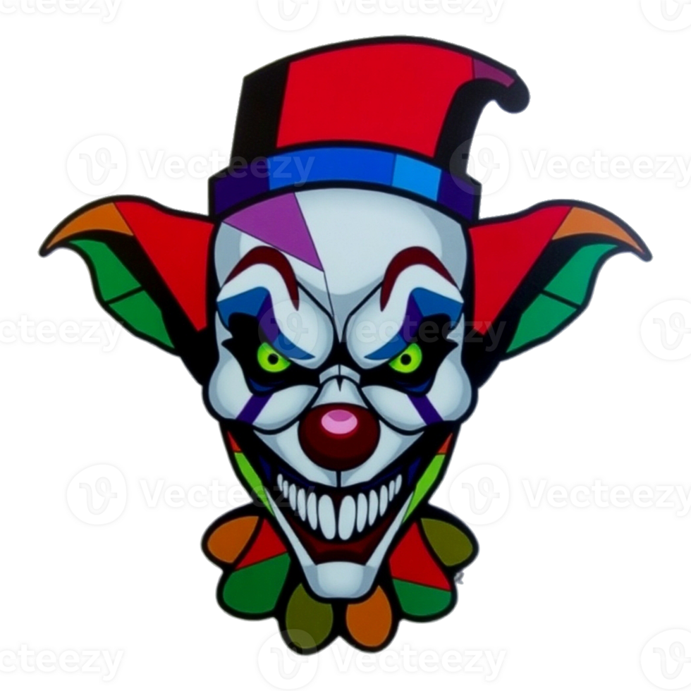 a cartoon clown with a red hat and green eyes png