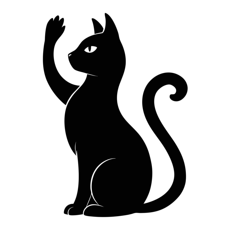 black cat with raised paw, silhouette on white background vector