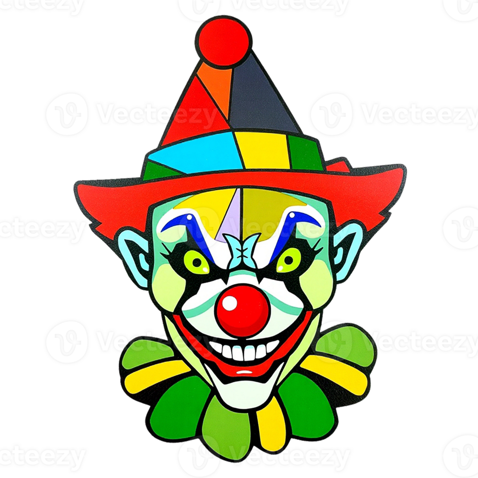 a clown with a red hat and green face png