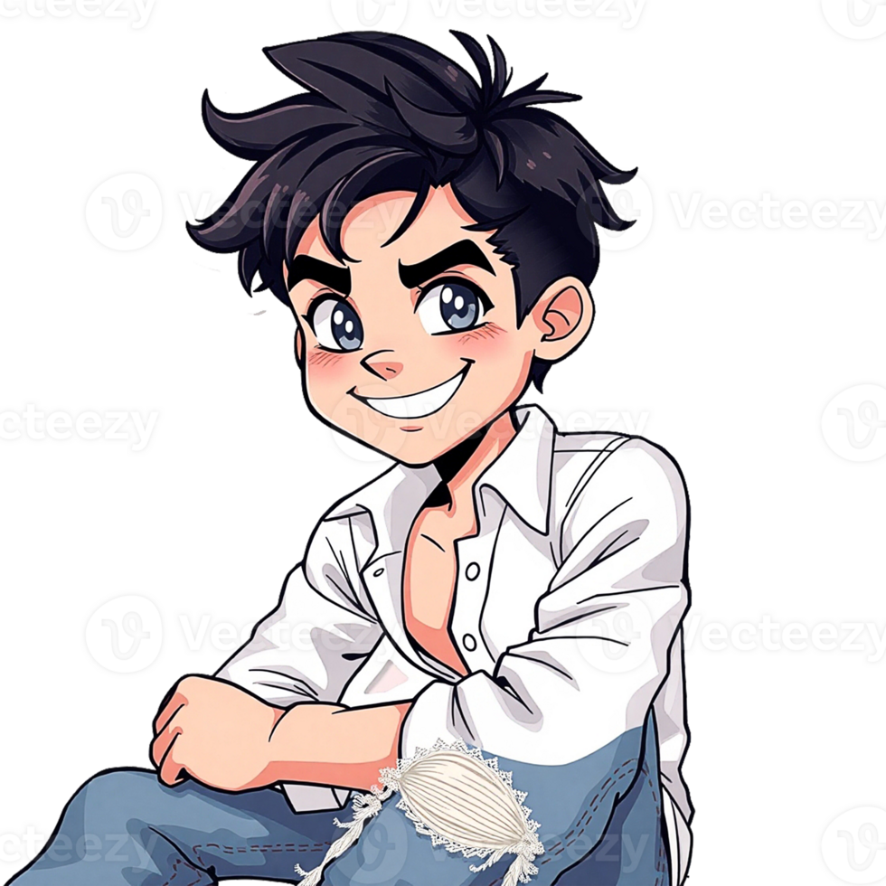 cartoon boy sitting on the ground with his hands on his knees png