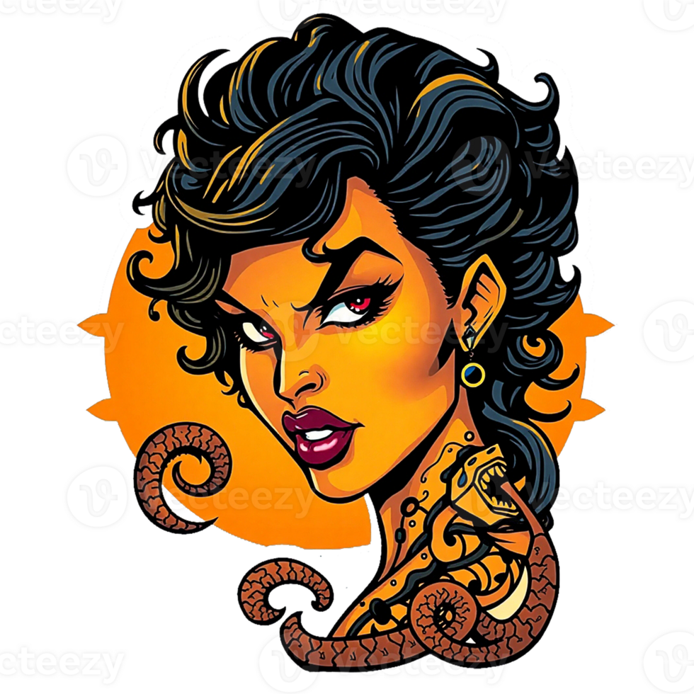 a tattooed woman with a snake on her face png