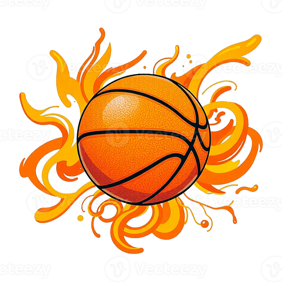 basketball ball with orange flames and splashes on a transparent background png