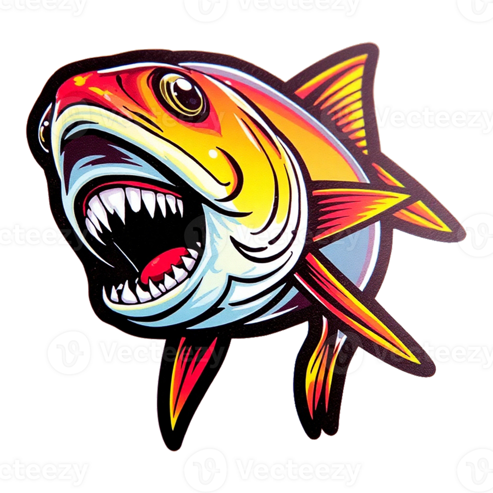 a cartoon fish with its mouth open and teeth png