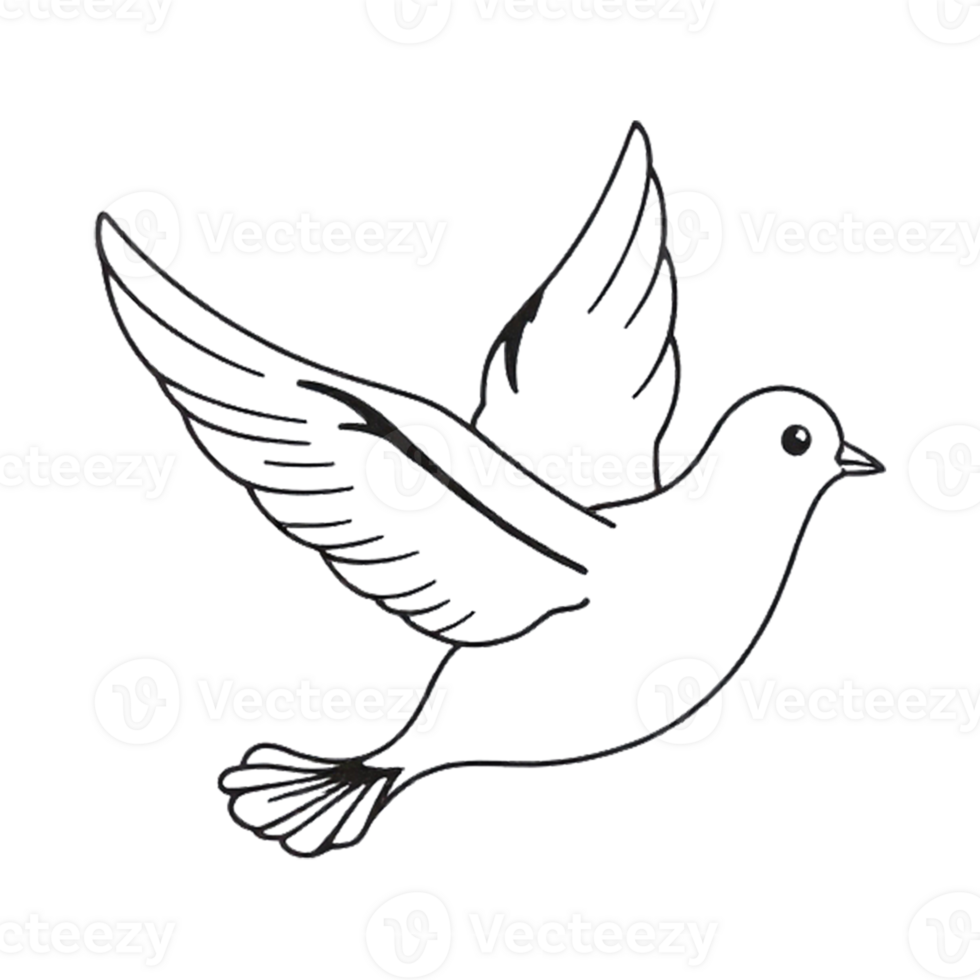 a black and white drawing of a dove flying png