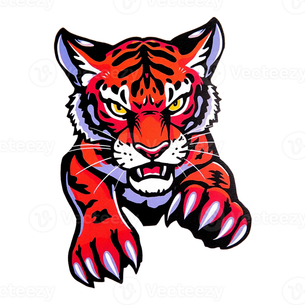 a cartoon tiger with red eyes and claws transparent background png