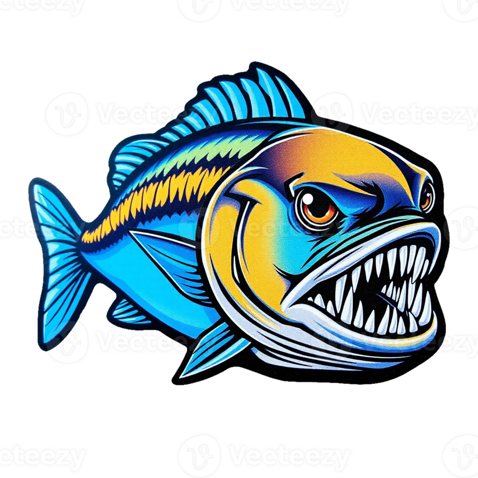 a cartoon fish with a big mouth and sharp teeth transparent background png
