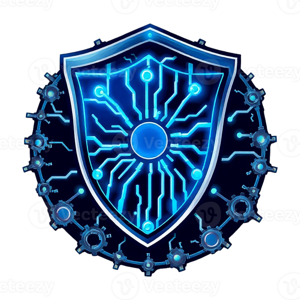 a shield with a blue background and a blue light png