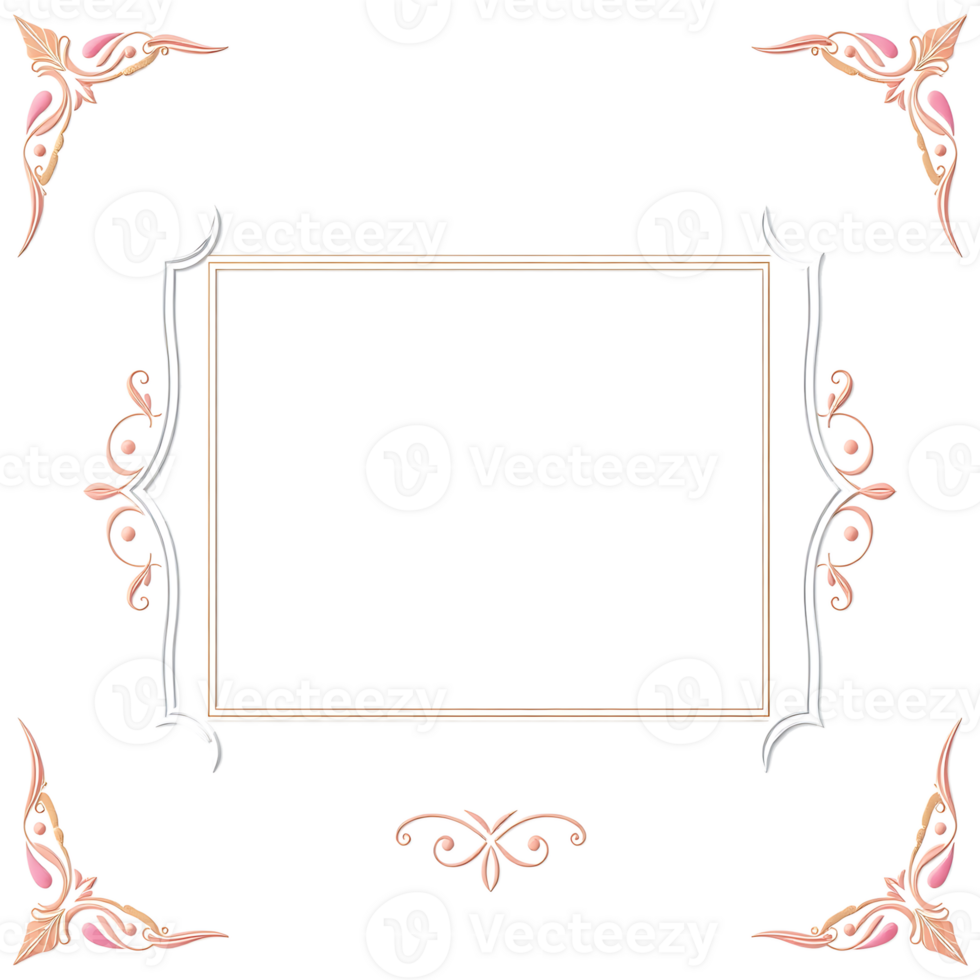 an ornate frame with a pink border and white flowers png