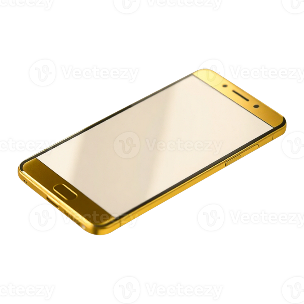 golden smartphone on transparent background png