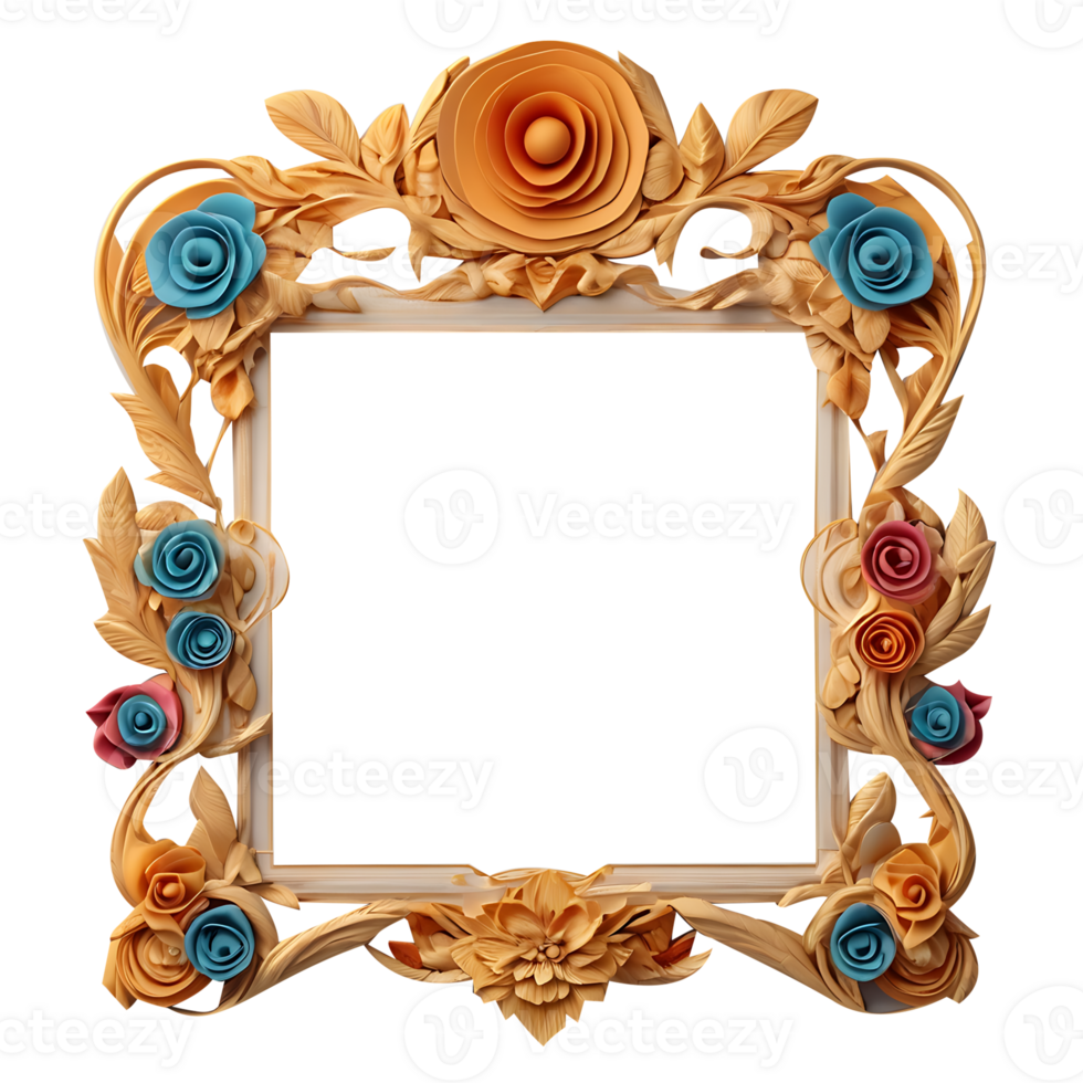 wooden frame with flowers and leaves on it png