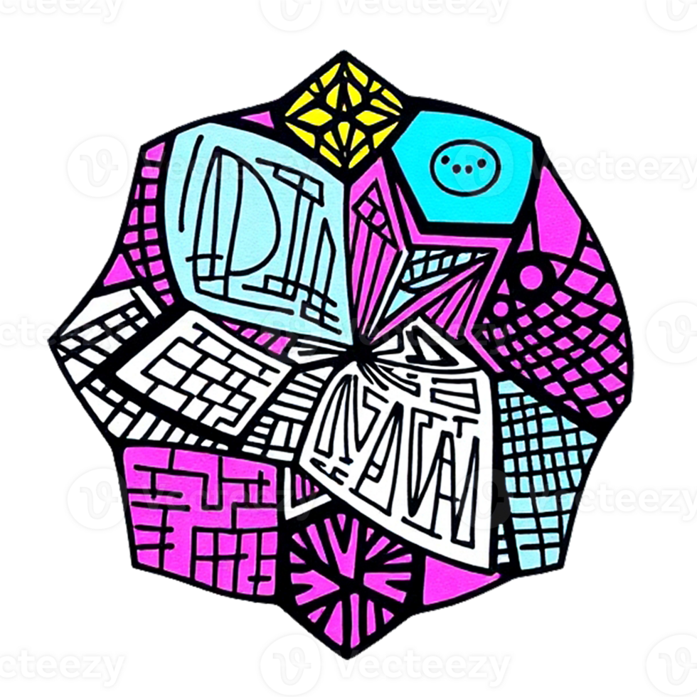 a colorful drawing of a city with a sign on it transparent background png