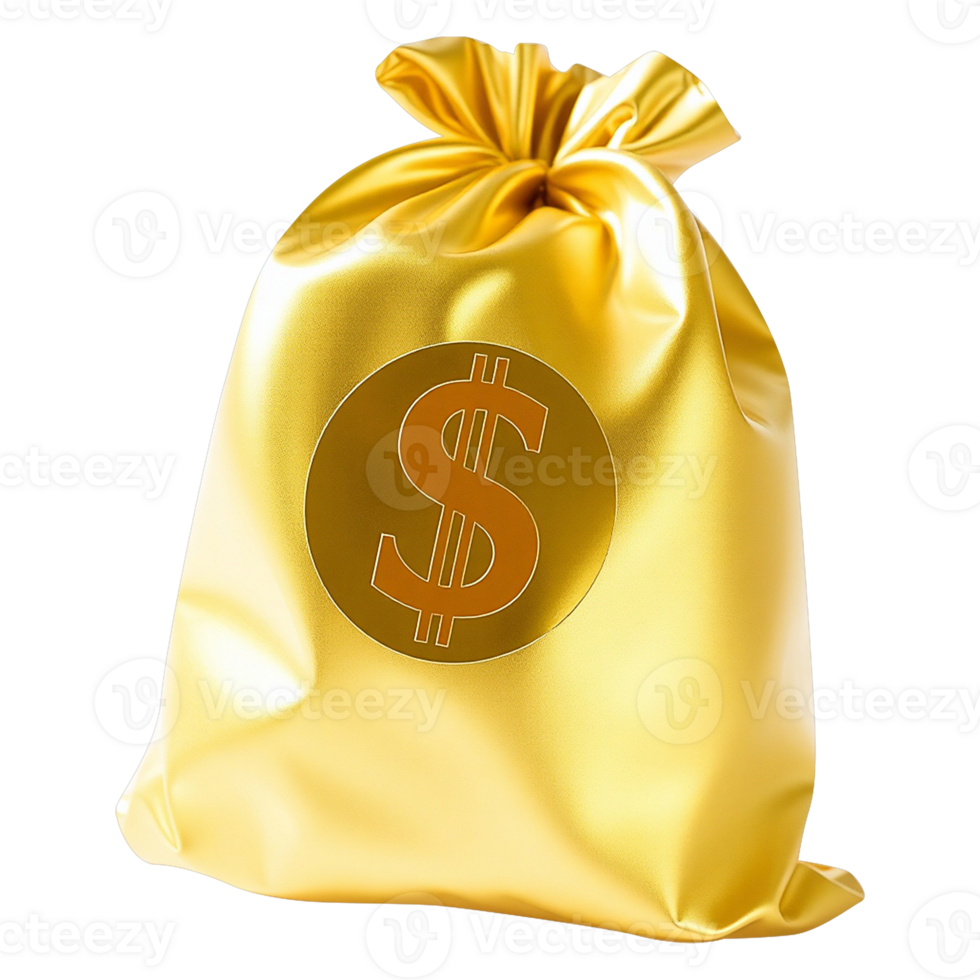 golden bag with dollar sign on it, transparent background png