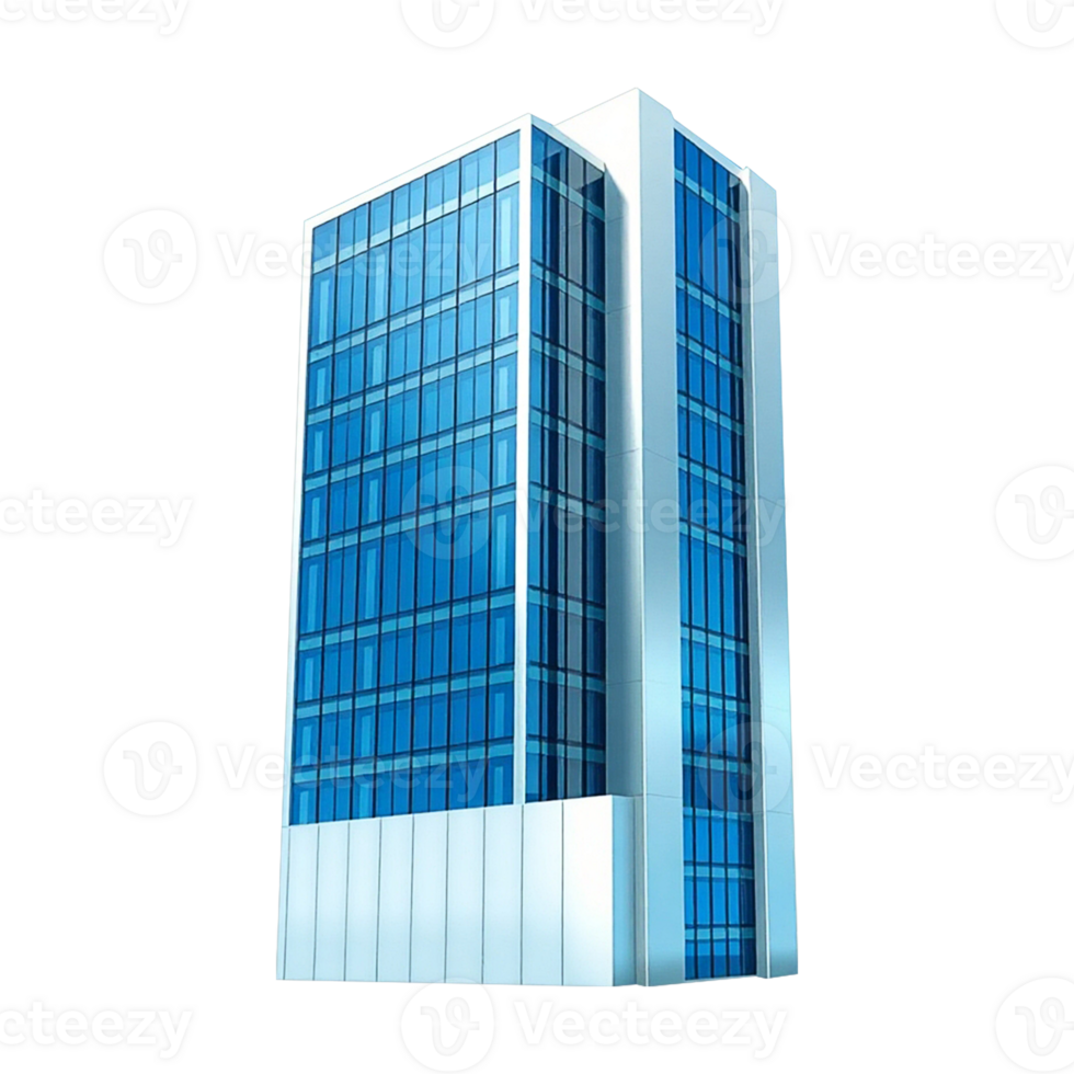 office building with glass windows on transparent background png