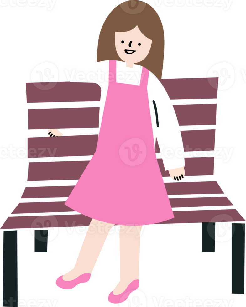 Girl Sitting on a Bench in Pink Dress png