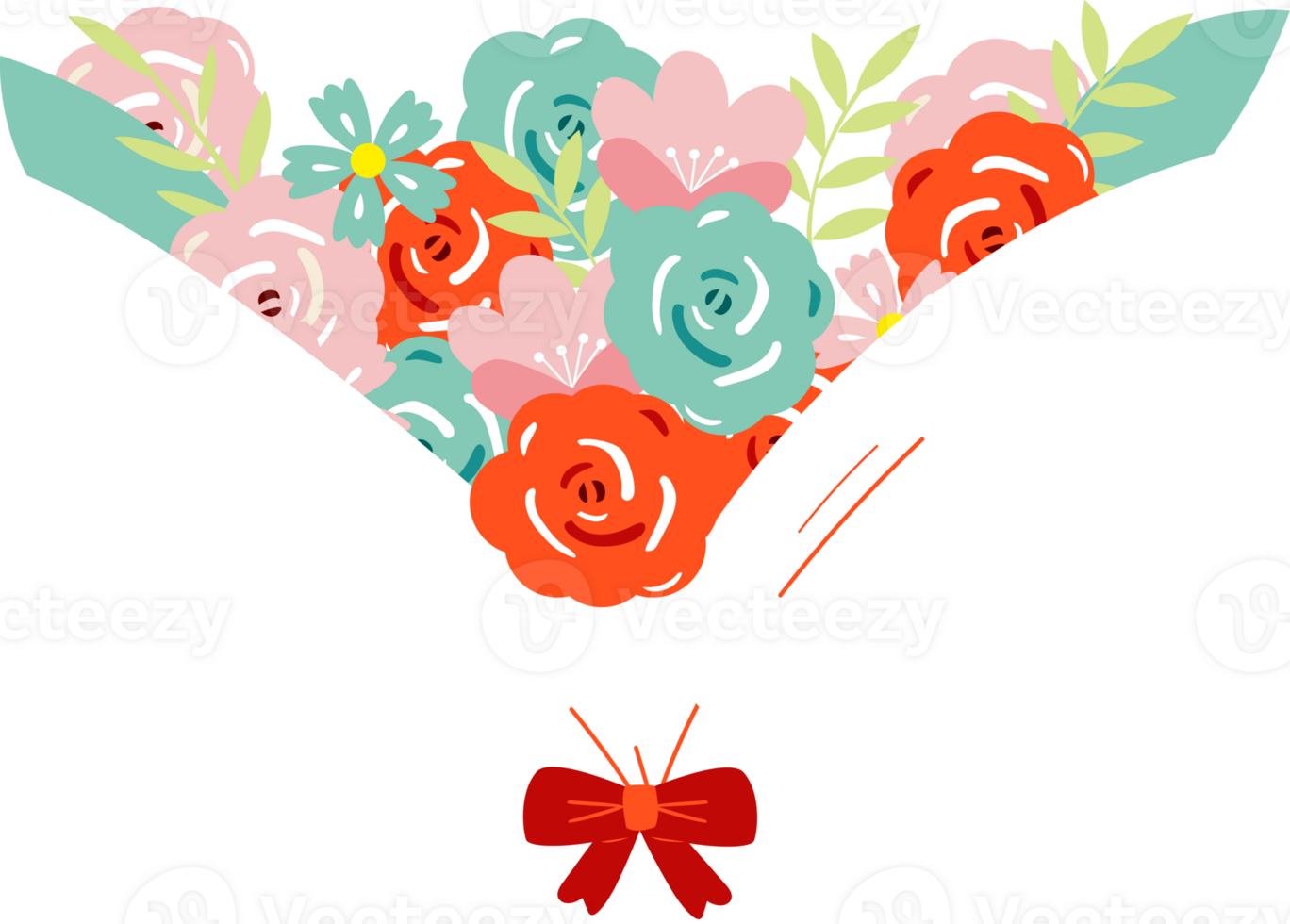 Elegant Bouquet of Flowers with Ribbon png