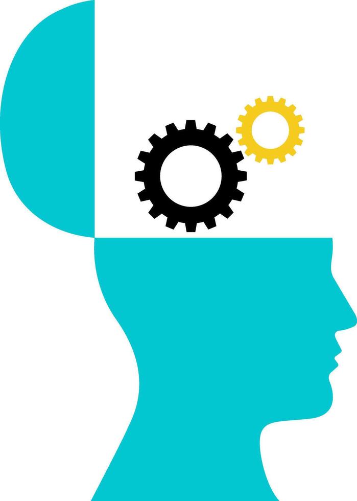 Human head with gears. Creative idea growth, knowledge guidance and change to positive mindset vector