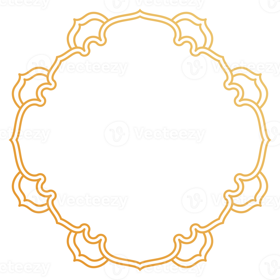 Elegant Islamic gold frame featuring decorative golden circle accents. png
