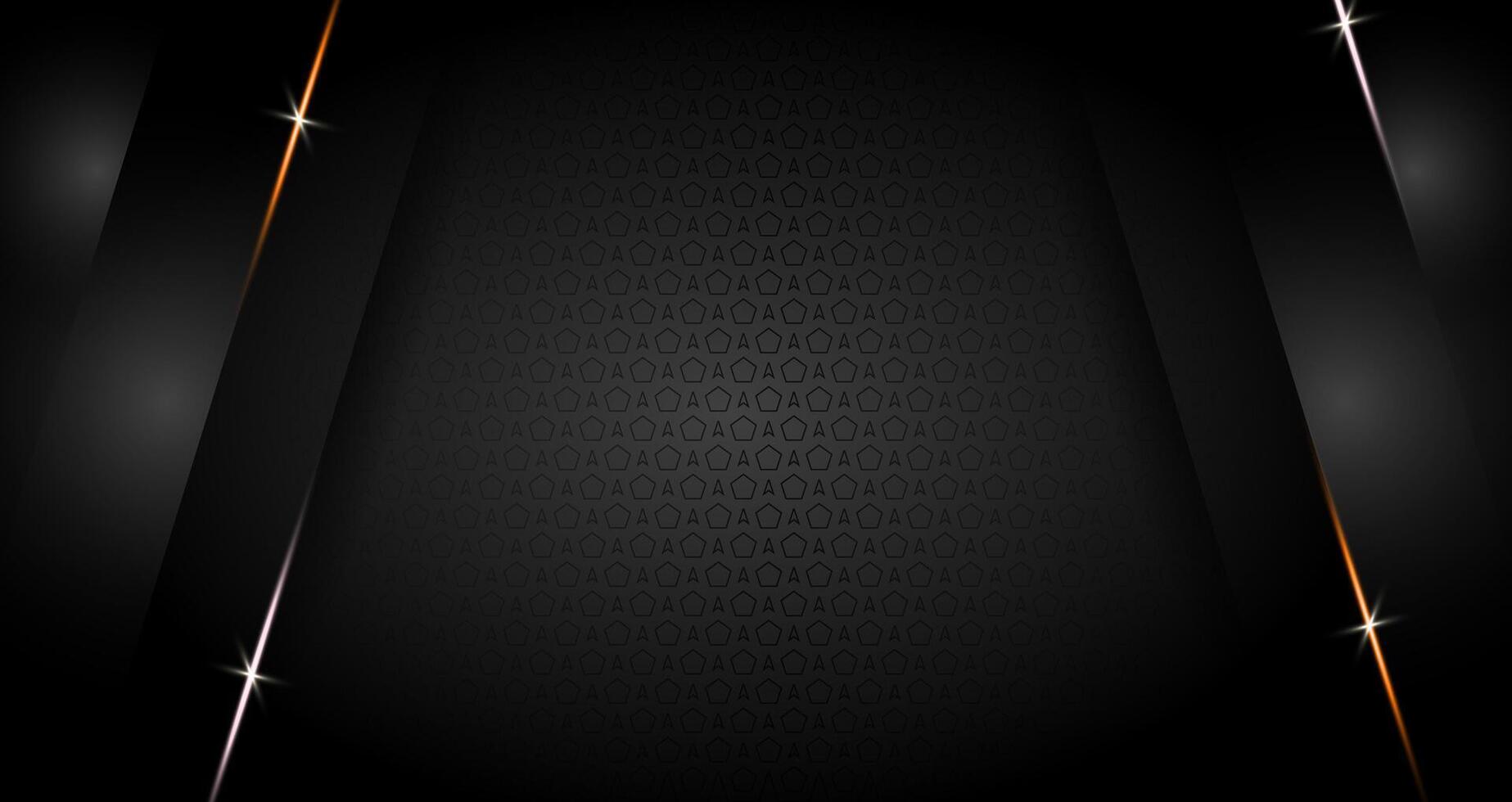 Abstract geometric luxury shiny dark black premium background with lines golden glowing and lighting effect vector