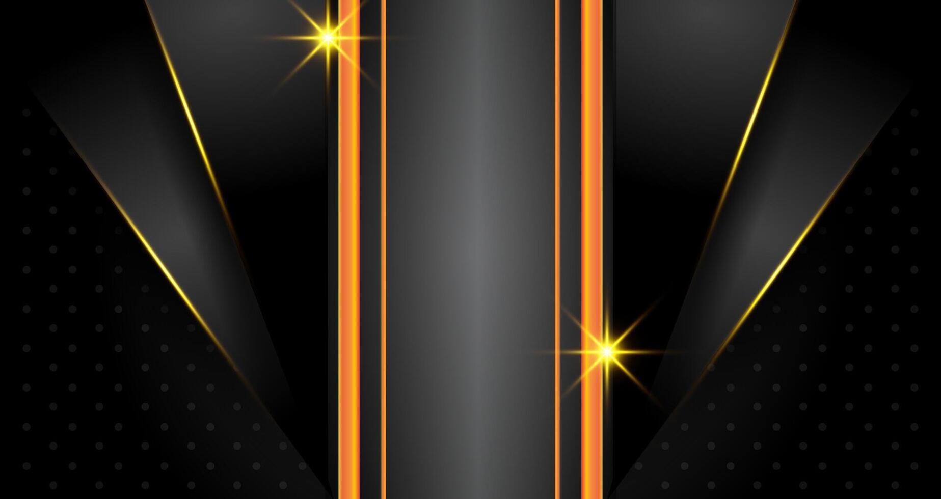 Background Geometric Abstract luxury shiny dark black premium background with lines golden glowing and lighting effect on dark background and texture. vector