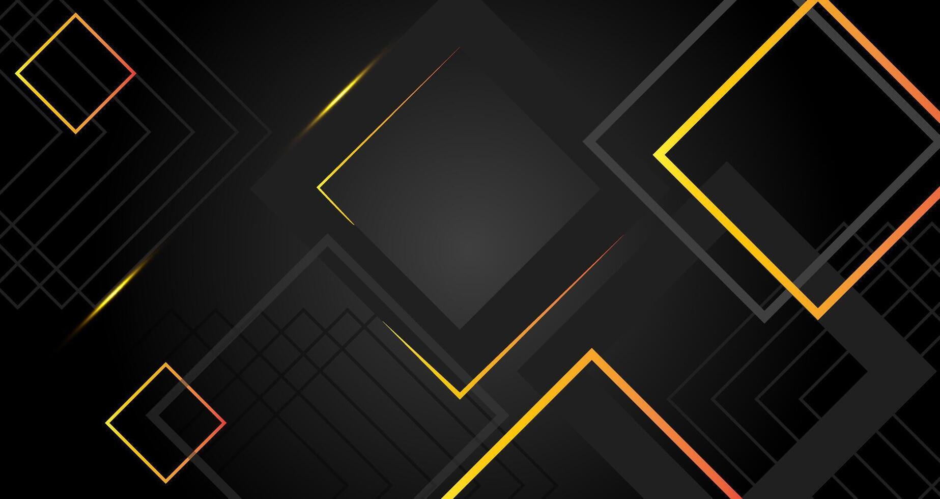 Abstract geometric luxury shiny dark black premium background with lines golden glowing and lighting effect background vector