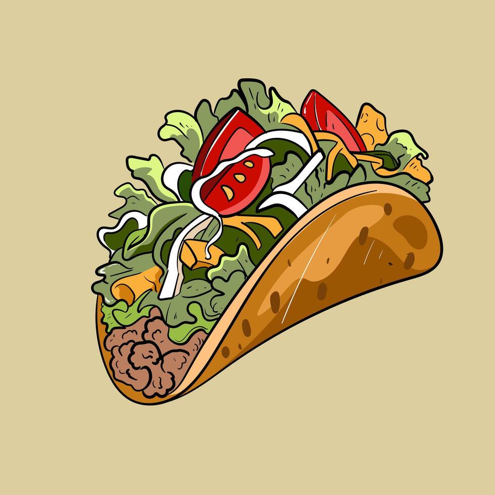 American food beef tacos fresh vegetable in background vector