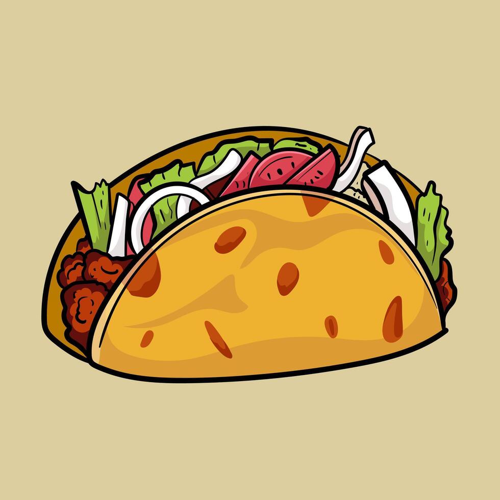 Grilled beef taco Mexican spicy tacos with ground beef, cheese, and lettuce vector