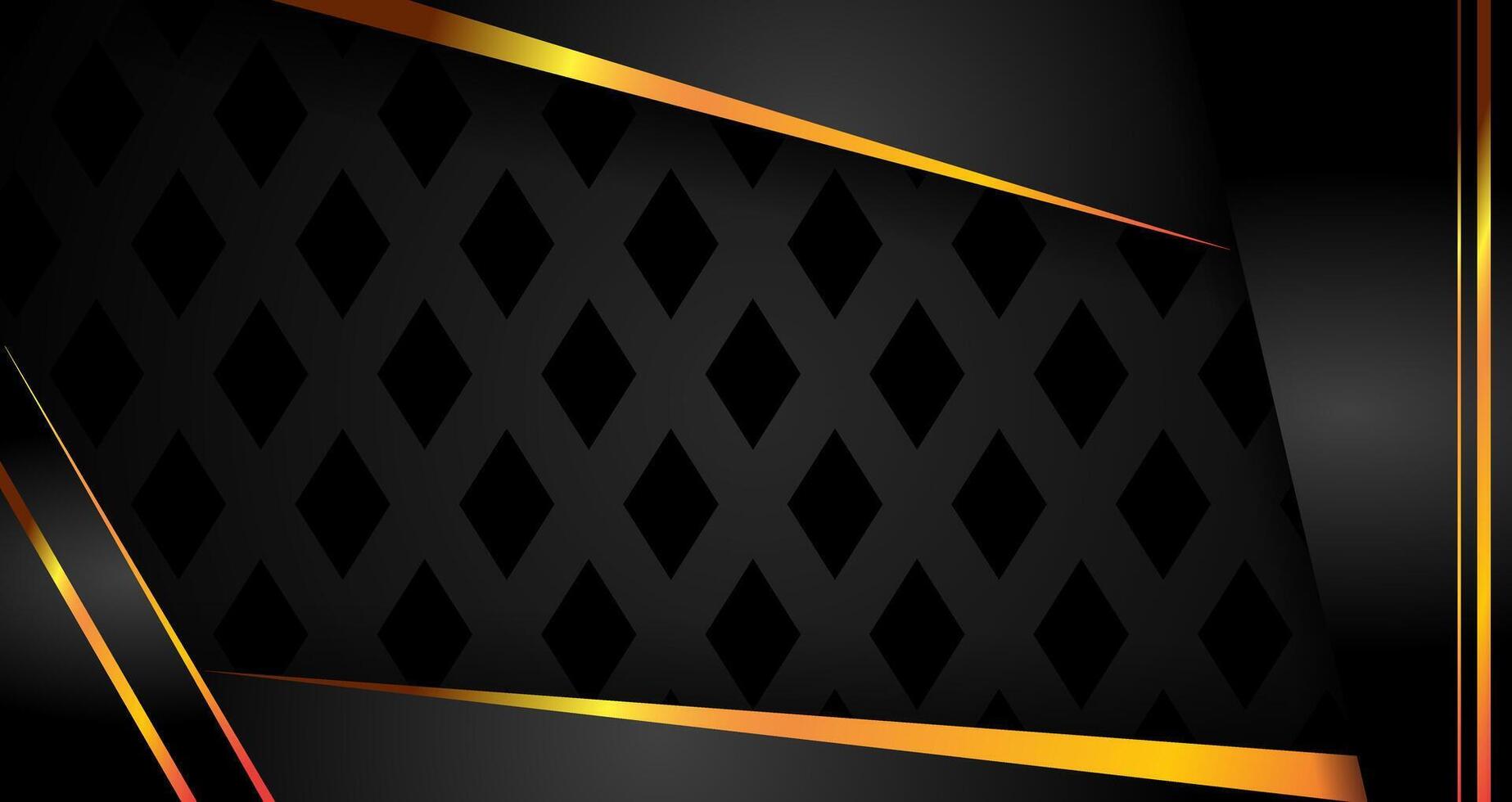Abstract geometric luxury shiny dark black premium background with lines golden glowing and lighting effect on black background vector