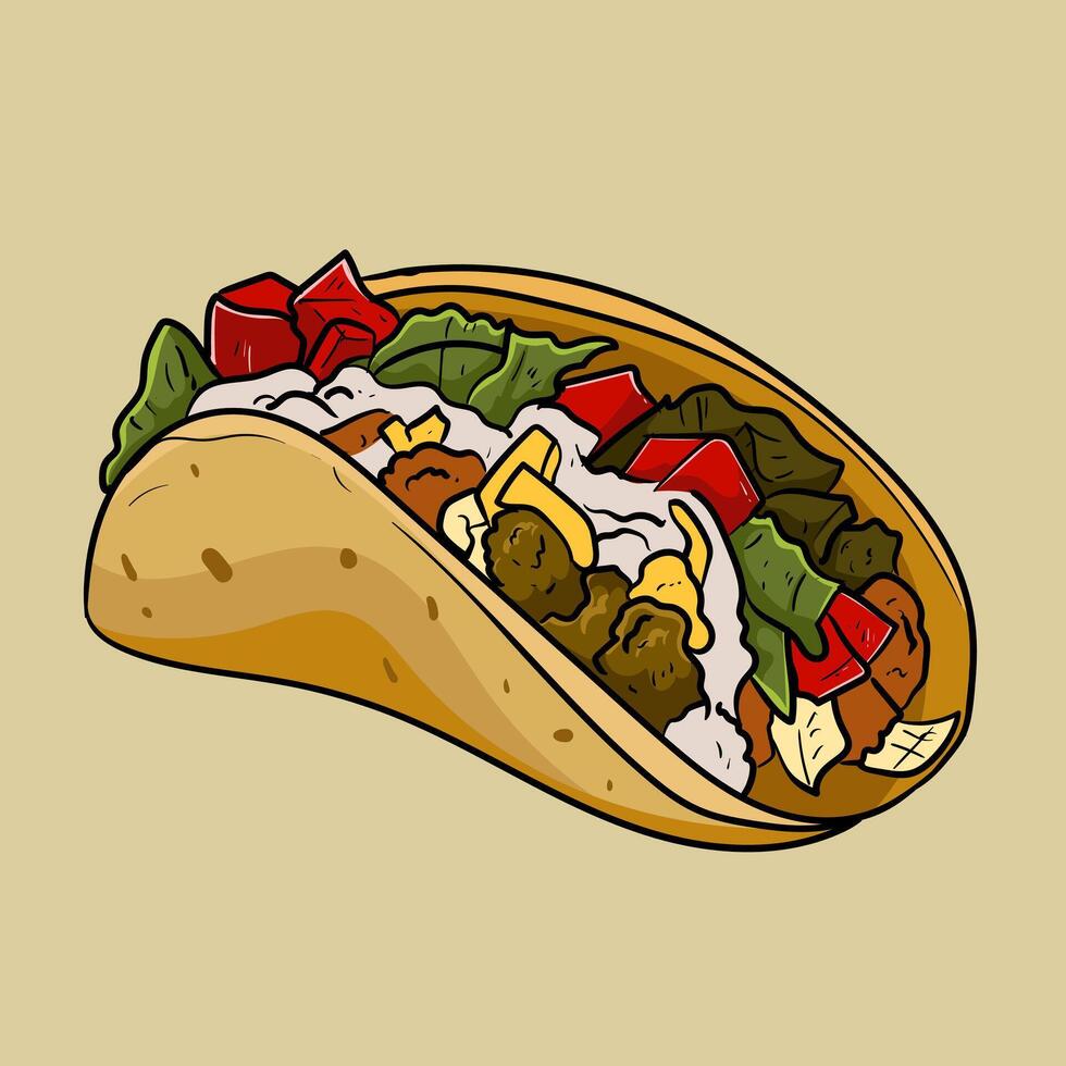 American food beef tacos spicy vegetable in background vector