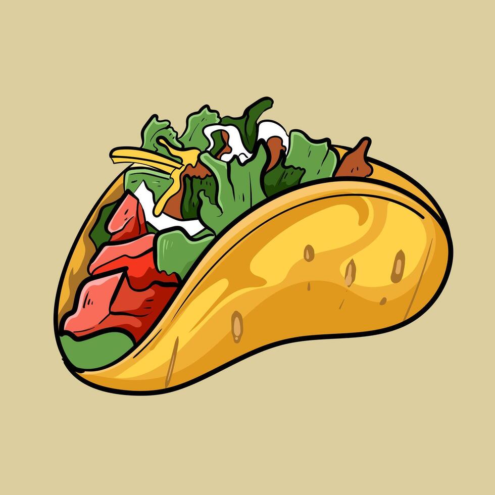Grilled beef taco Mexican tacos with ground beef, cheese, and lettuce vector
