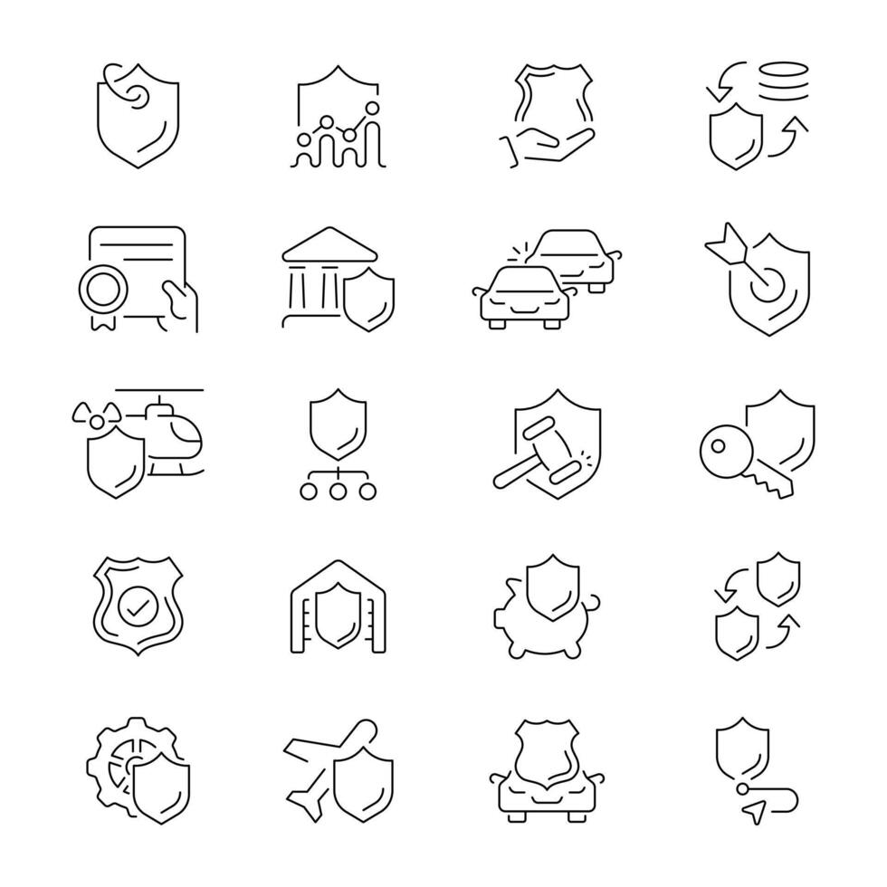 Insurance icons. Insurance service linear icons. Insurance related thin line icon collection. Editable stroke vector