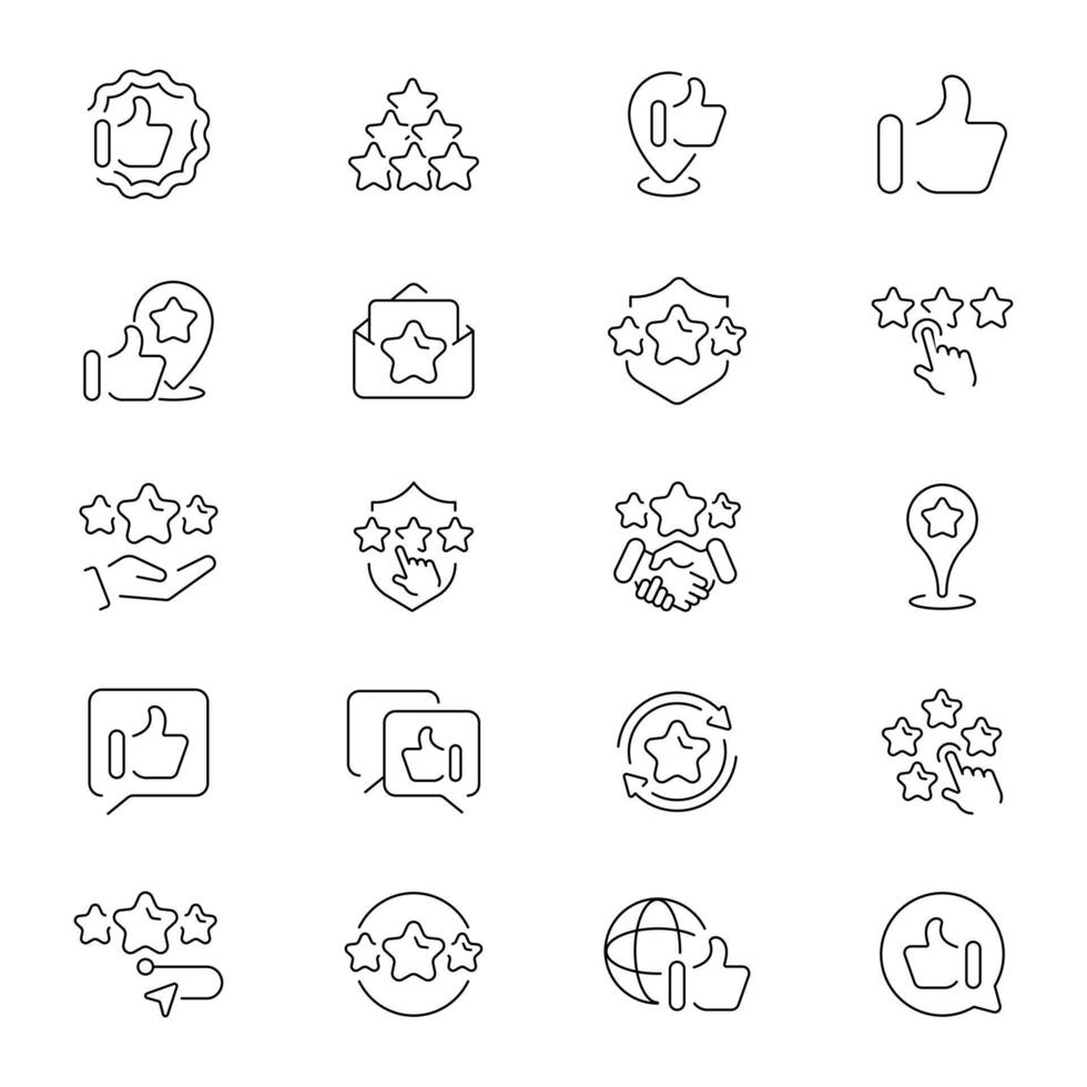 Feedback icons set. Feedback and rating line icons. Feedback, rating, like sign thin line icon collection. Editable stroke vector
