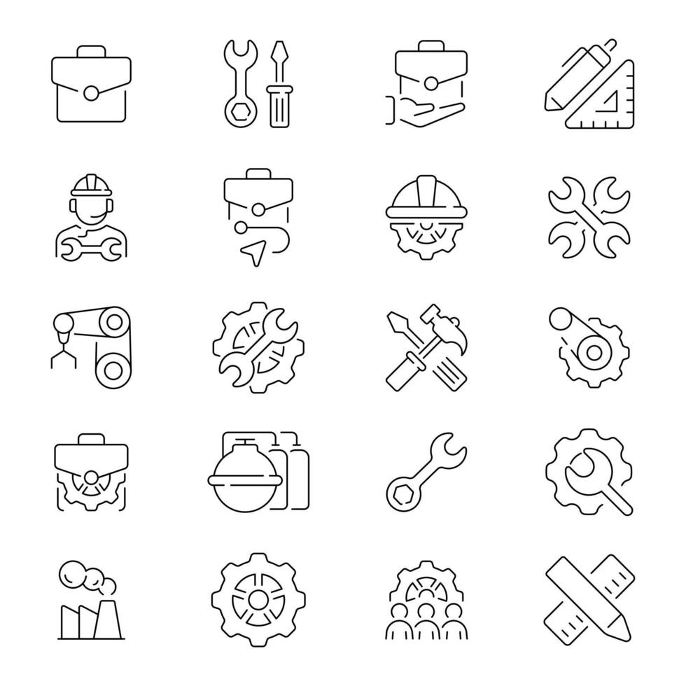 Work icon set. Working icons. Work, job, working, workplace, worker thin line icon collection. Editable stroke vector