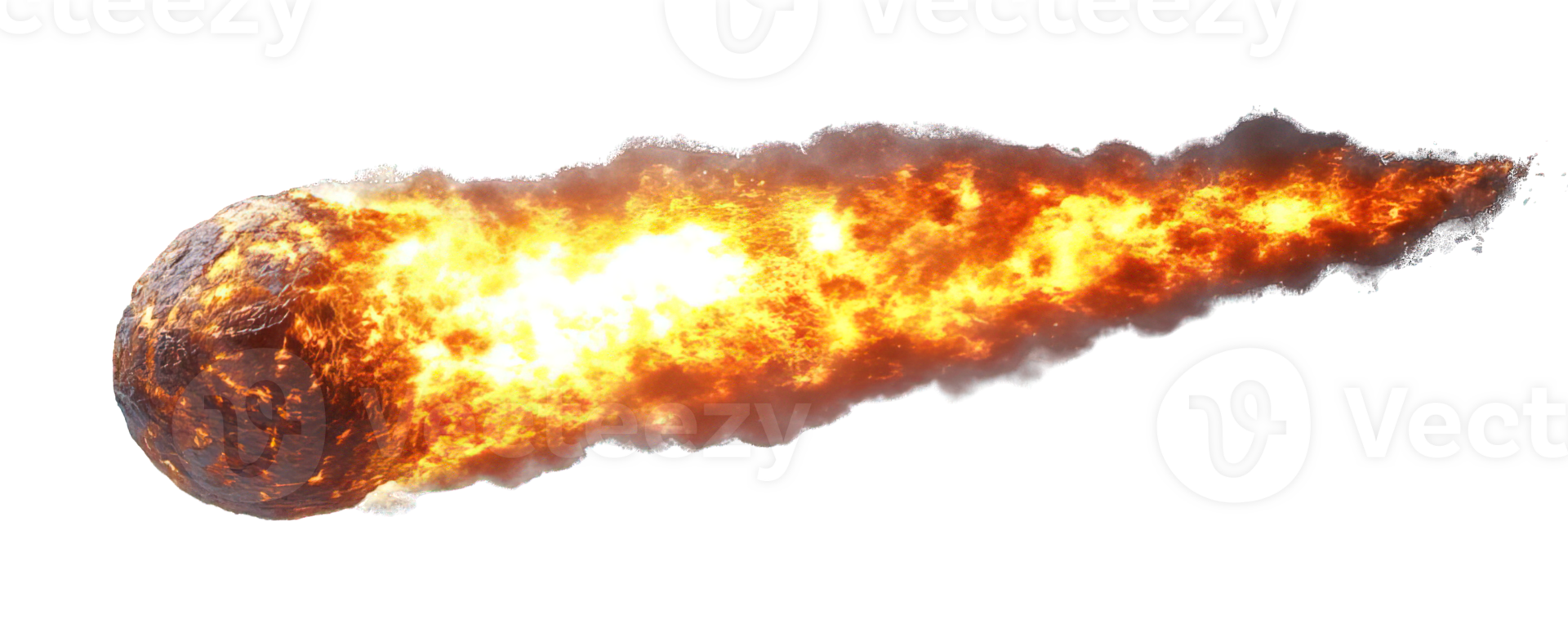 Burning meteor attack isolated on transparent background, fireball falling png