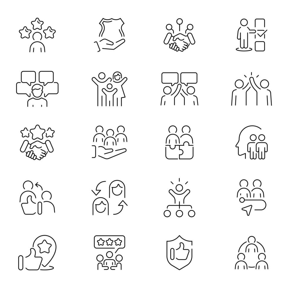 Trust personal feedback outline icon set. Trust and feedback symbol vector