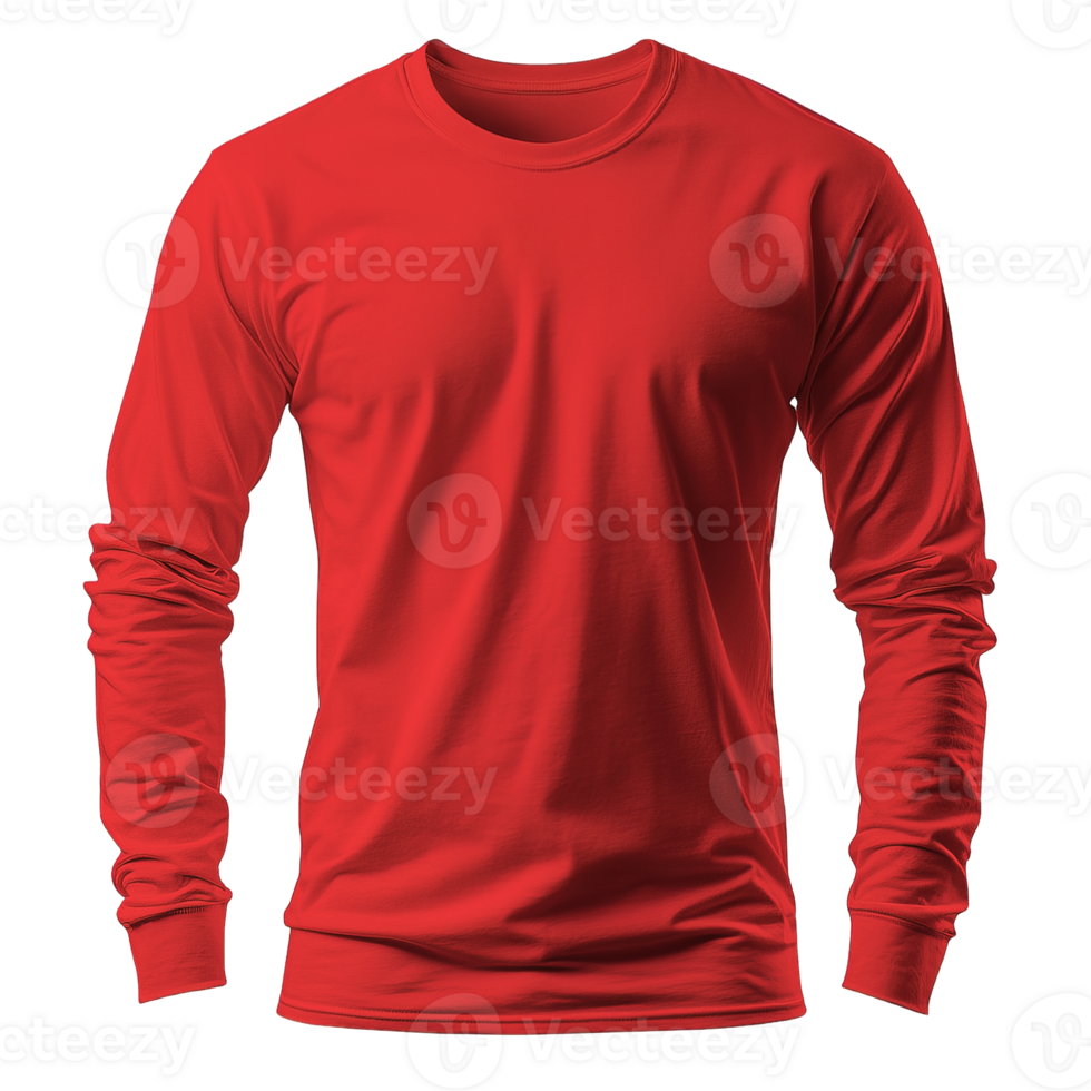 red long sleeve t shirt cotton combed isolated on transparent background png