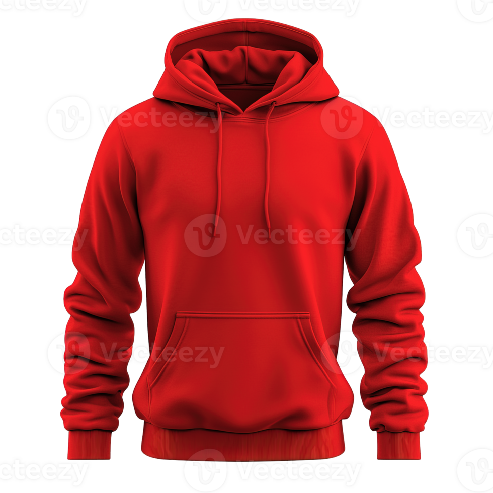 front view red fleece hoodie mockup isolated on transparent background png