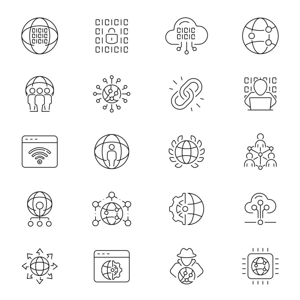 Network web technology outline icon set. Internet connection symbols vector