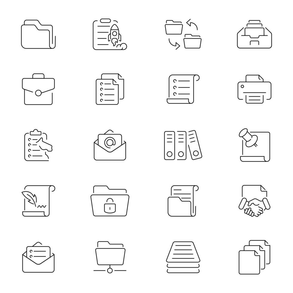 Files and folders outline icon set. Document and storage icons vector