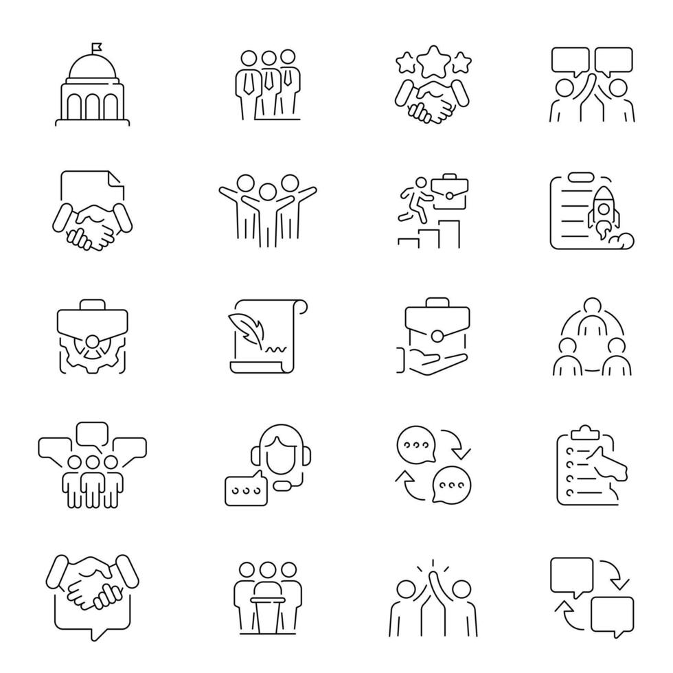 Diplomacy outline icon set. International relations symbols. vector