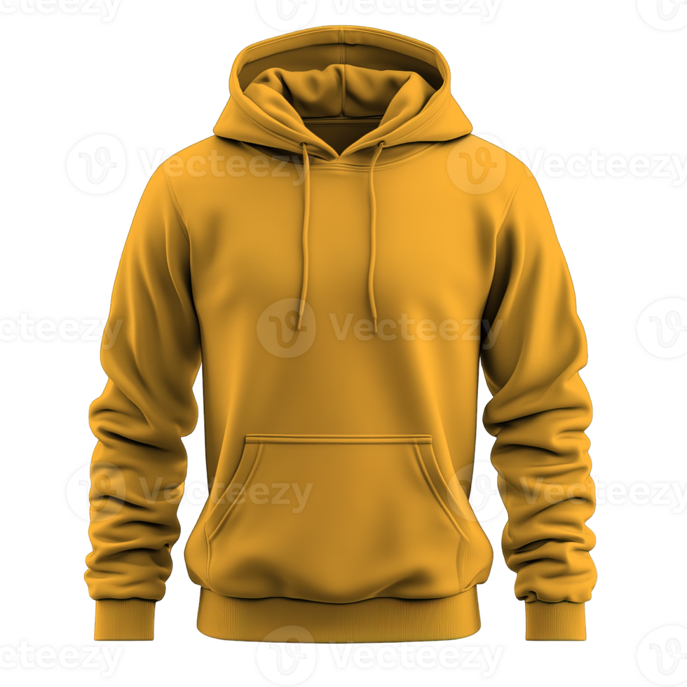 front view orange fleece hoodie mockup isolated on transparent background png