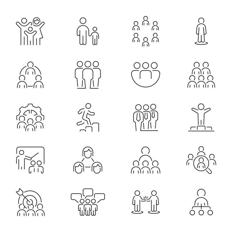 Multiple People with Different Activities Outline Icon Set vector